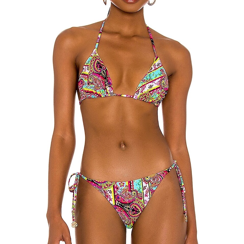 Luli Fama Miami Bound Triangle Bikini Top & Bottom M